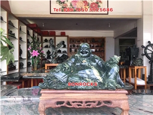 The Cloth Bag Monk Green Jade Statue