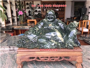 The Cloth Bag Monk Green Jade Statue