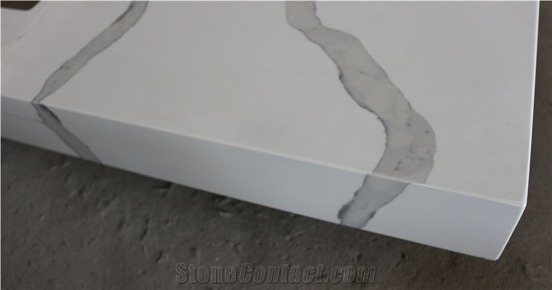 Artificial Calacatta White Quartz Stone Vanity Top