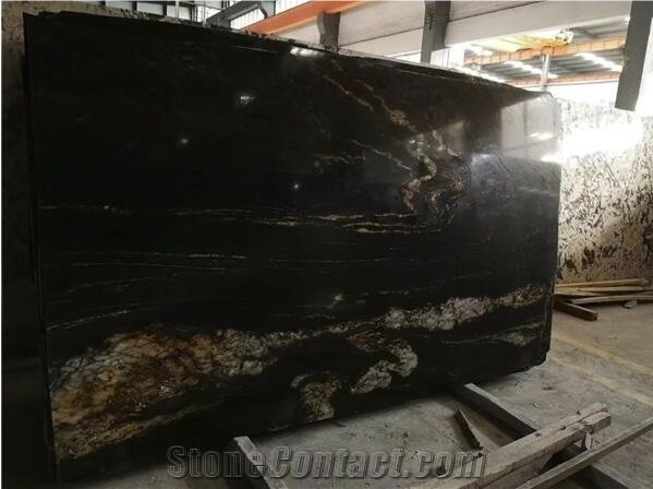Polished Chinese Cosmic Black Granite Slabs