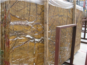 Polished India Rainforest Gold Marble Stone Slabs
