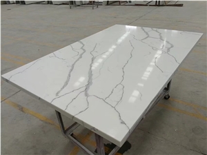 White Calacatta Quartz Stone Kitchen Desk Worktops