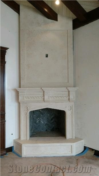 Limestone Carved Cut Stone Fireplace