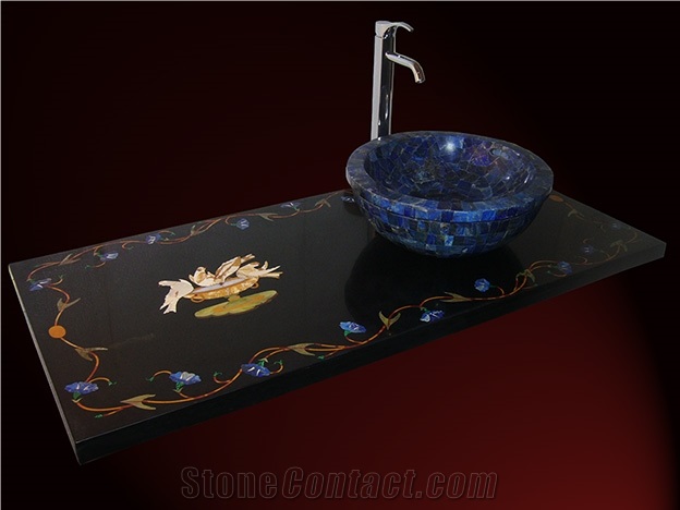 Pietra Dura Inlay Vanity and Lapis Lazuli Sink