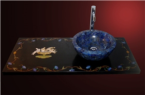 Pietra Dura Inlay Vanity and Lapis Lazuli Sink