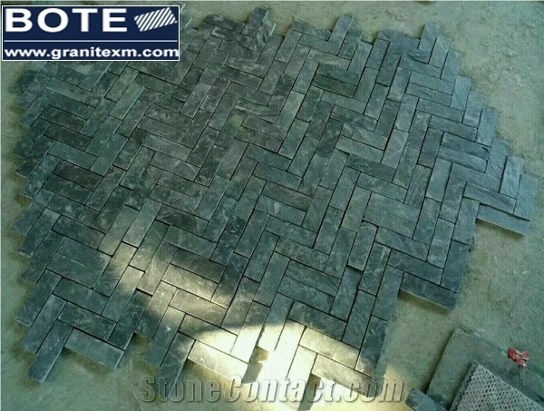 Black Slate Herringbone Style Mosaic Tile Split