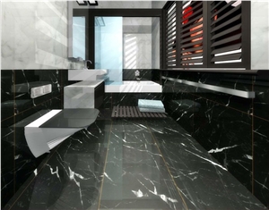Nero Marquina Marble Bathroom Flooring Tiles