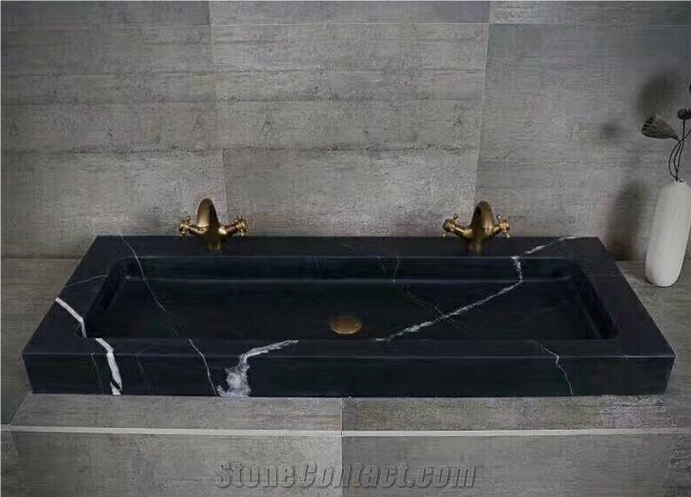 Nero Marquina Marble Bathroom Rectangle Basin,Sink