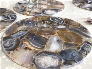 Backlit Natural Brown Agate Round Table Tops
