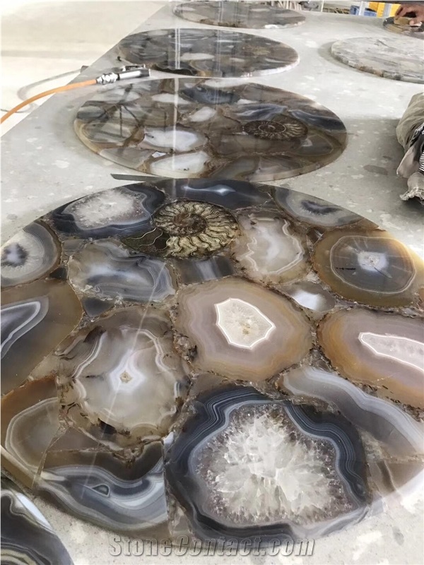 Backlit Natural Brown Agate Round Table Tops