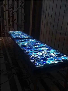 Blue Agate Semiprecious Stone Round Table
