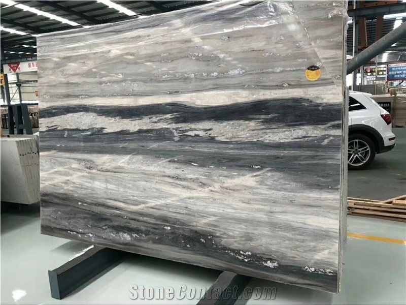 Blue Lpalisandro Wood Grey Marble Slab Column