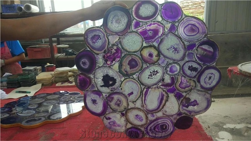 Gemstone Small Coffee Tables,Purple Agate Tabletop