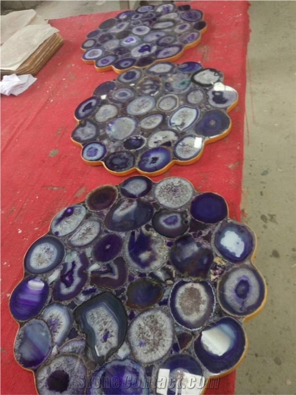 Purple Agate Semiprecious Stone Cafe Tabletop