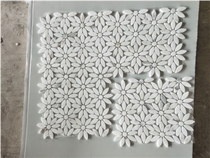 White Marble Mosaic Flower Art Wall Mosaic Pattern