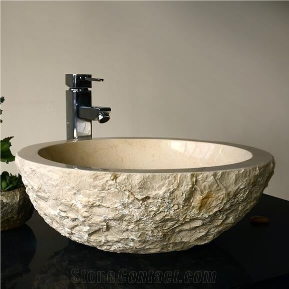 White Wash Basin Natural Split Round Bowl Sink