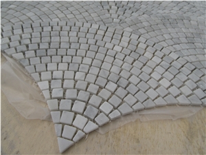Bianco Carrara Fan-Shaped Tumbled Tile Mosaic