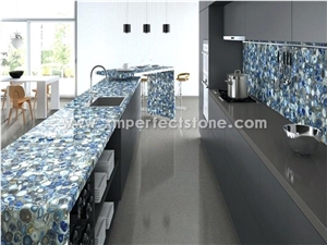 Blue Semiprecious Stone Kitchen Countertop Bar Top