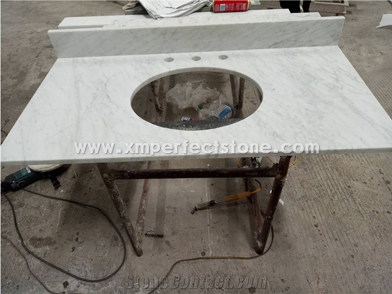 Carrara White Marble Vanity Top with Round Sink