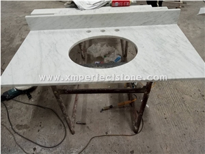 Carrara White Marble Vanity Top with Round Sink