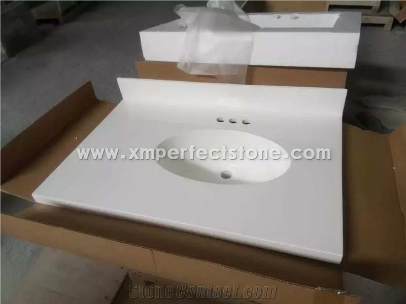 Chinese Pure White Cultured Marble Vanity Tops