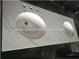 Double Sink Carrara White Marble Vanity Top