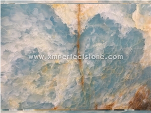 Natural Stone Translucent Ocean Blue Onyx Slabs