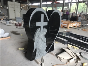 Black Heart Monument with Angel and Cross Carved