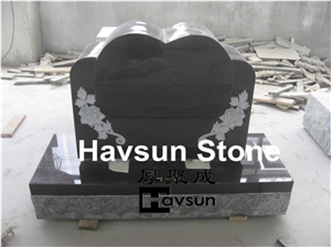 Black Single Heart Tombstones with Flower Carving