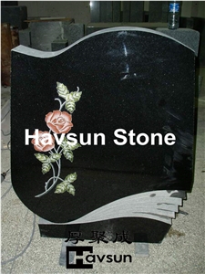 Flower Mosaic Black Headstone Tombstone for Europe