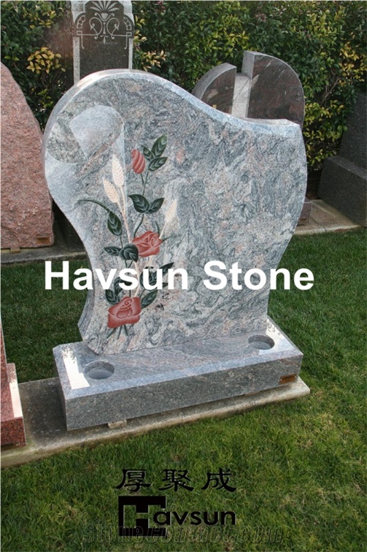 Mosaic Flower Carving Headstone/Tombstone/Monument