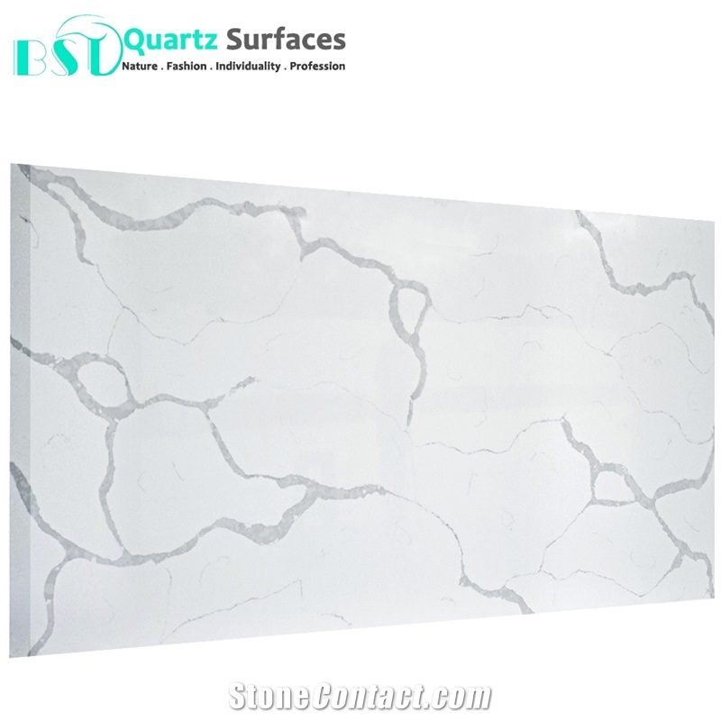 Artificial White Quartz Countertop with Grey Veins