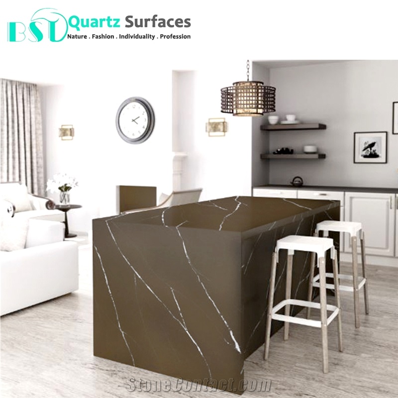 Coffee Brown Quartz Stone Dining Table Top