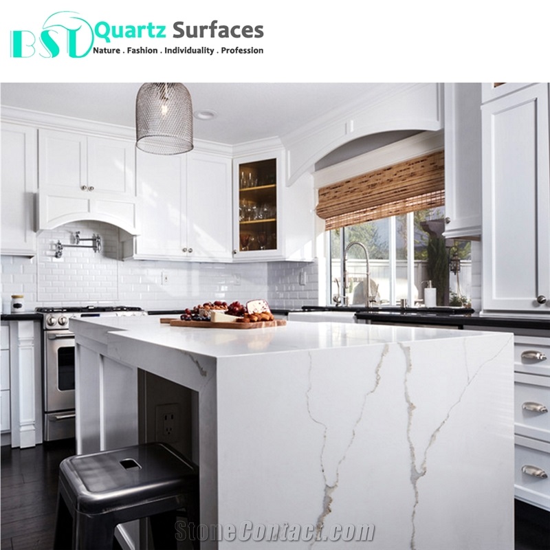 Prefab White Quartz Kitchen Countertops with Veins