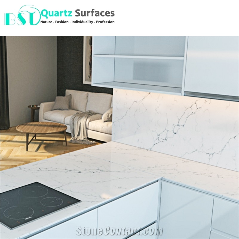 White Calacatta Quartz Slab for Coffee Table, Commercial Counters