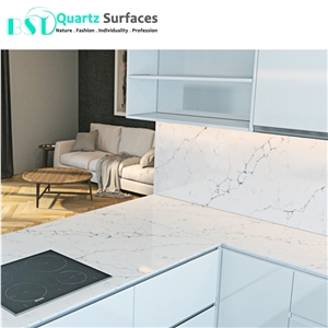 White Calacatta Quartz Slab for Coffee Table, Commercial Counters