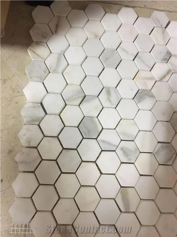 1‘’Hexagon Marble Tile White Carrara Floor