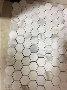 1‘’Hexagon Marble Tile White Carrara Floor