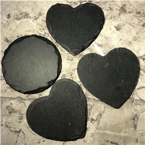 Black Heart-Shaped Broken Edge Marble Coasters