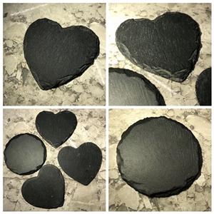 Black Heart-Shaped Broken Edge Marble Coasters