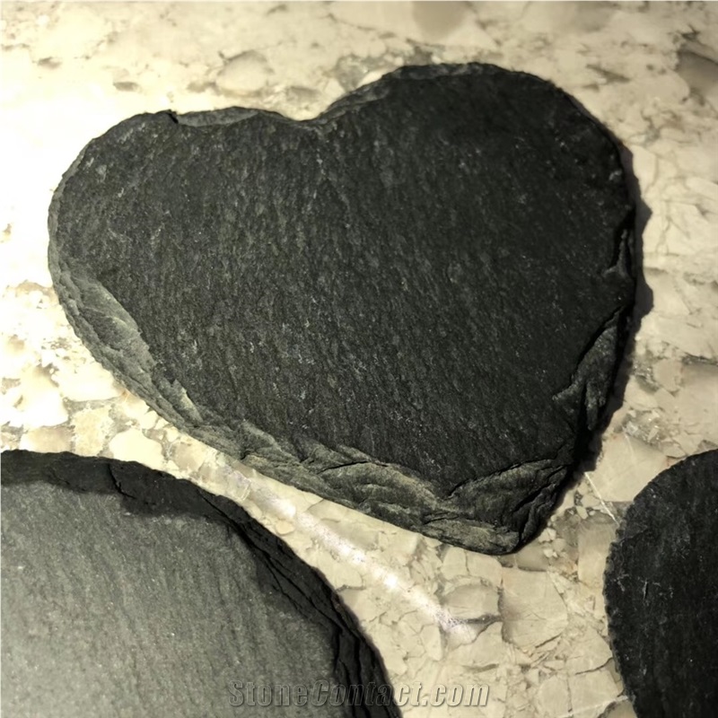 Black Heart-Shaped Broken Edge Marble Coasters