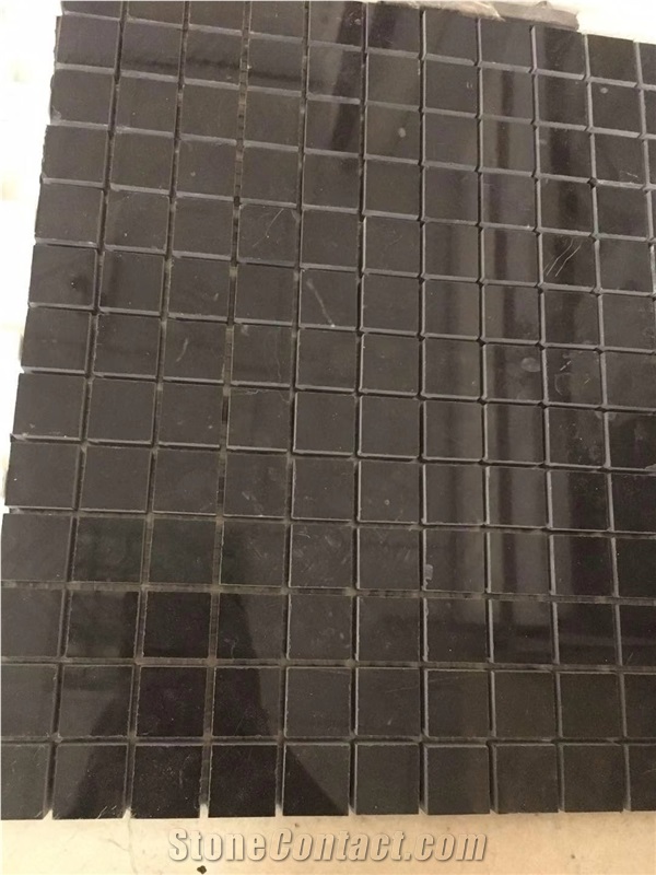 Black Marquina Marble Mosaic Brick Wall Design