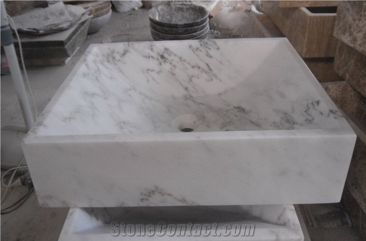 White Carrara Marble Bathroom Vanity Sinks