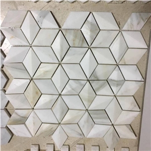White Carrara Marble Wall Mosaic Rhombus 3d Shape