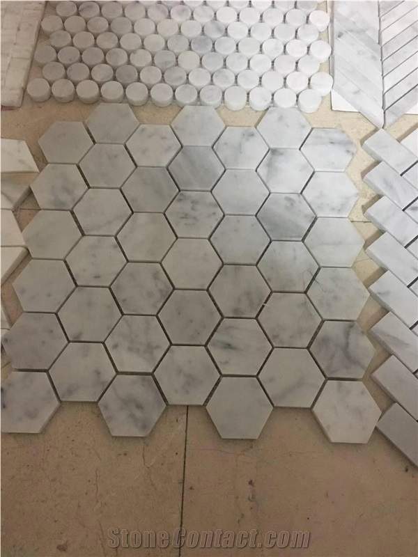 White Marble Mosaic 2" Hexagon Tiles