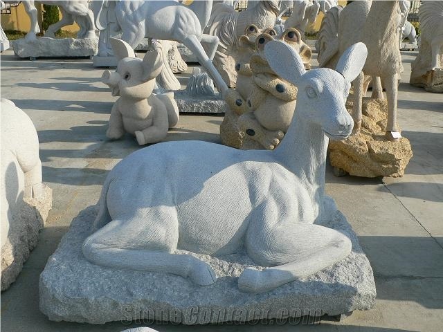 China Granite Hand Carved Animal Sculptures Deers