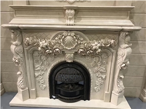 China Marble Fireplace Mantels Handcarved Surround