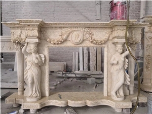 China Marble Fireplace Mantels Handcarved Surround
