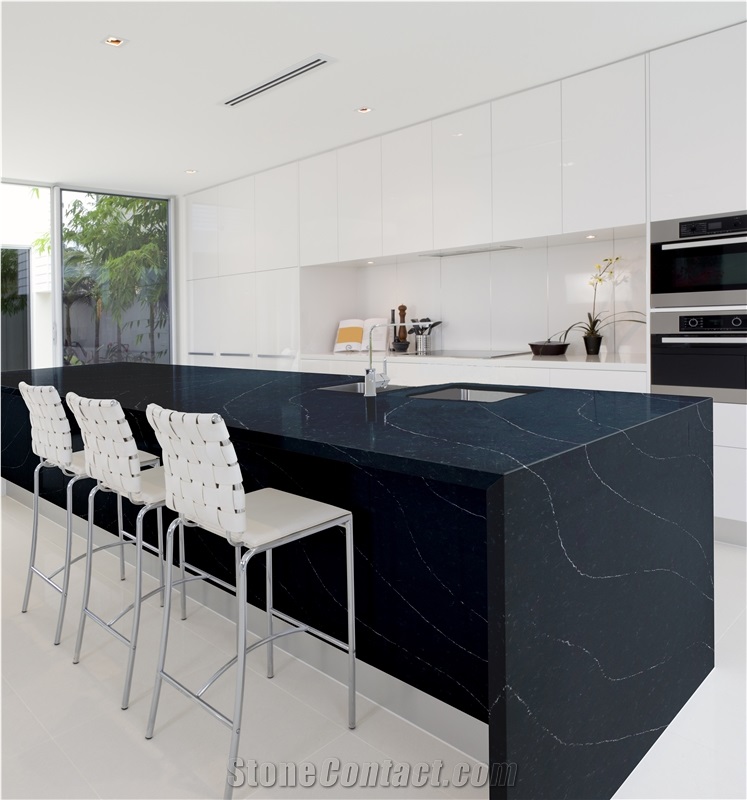 5502 Nocturne Black Quartz Engineered Stone Kitchen Countertop