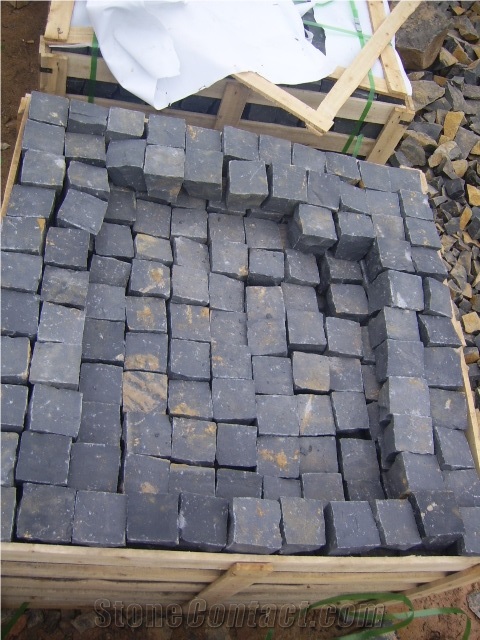 Zhangpu Black Basalt Cube Stone Pavers Sett Cobble